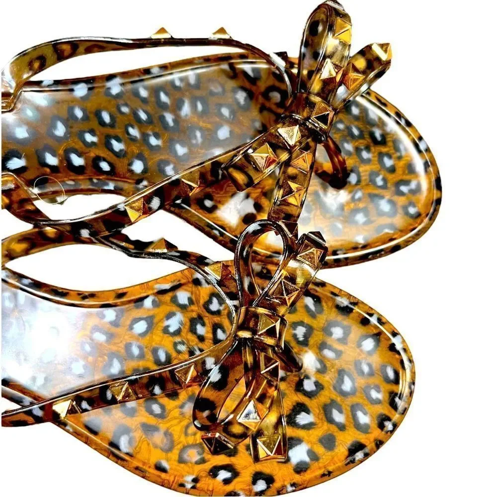 Olivia Miller Womens Montezuma Leopard Jelly Flip-Flops Shoes 10 Medium (B,M)